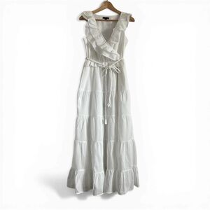 J Crew Women’s White Ruffle Maxi Dress with Tie Waist Size 0